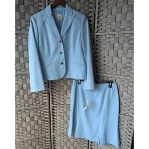 Anne Klein 2 Light Blue Skirt Suit Set Blazer Pleated Skirt Pastel Power Suit